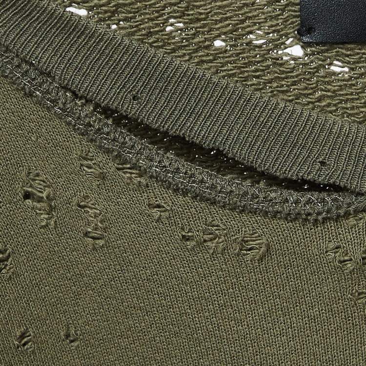 Pre Owned Amiri Military Green Logo Print Distressed Cotton Sweatshirt S