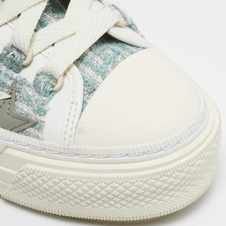 Pre Owned Amiri Multicolor Leather and Tweed Stars Court Low Top Sneakers Size 39