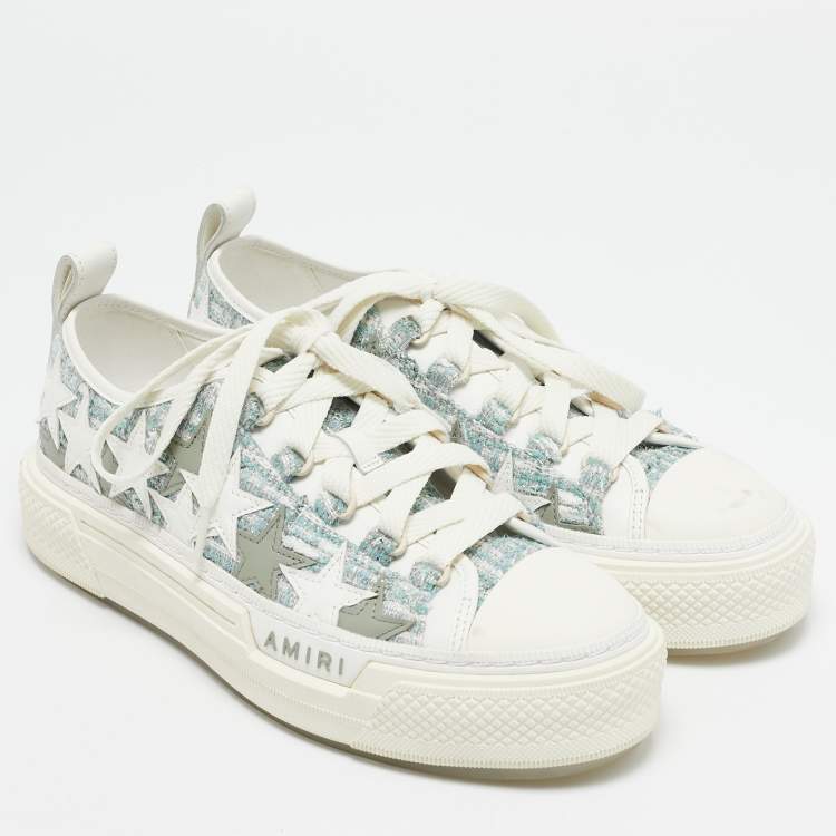 Pre Owned Amiri Multicolor Leather and Tweed Stars Court Low Top Sneakers Size 39