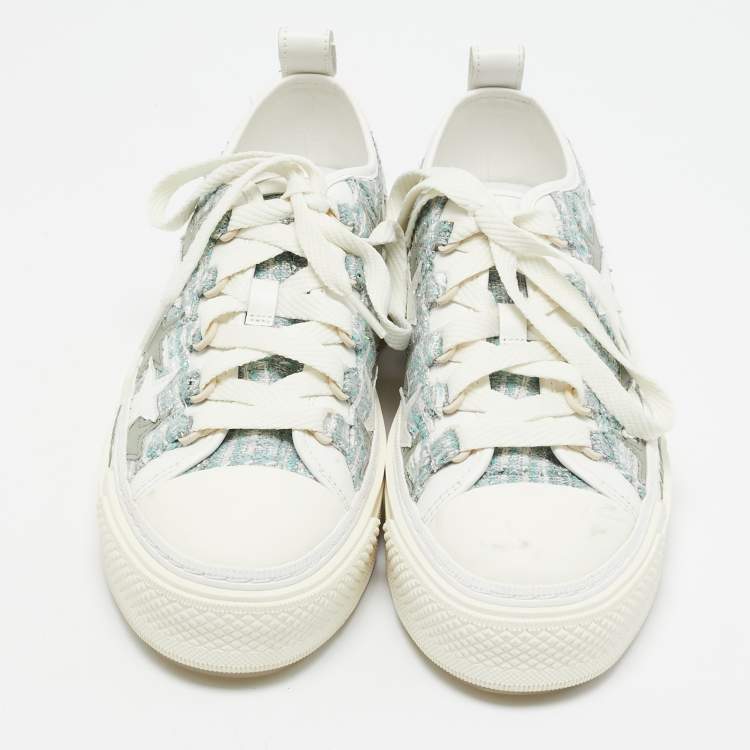 Pre Owned Amiri Multicolor Leather and Tweed Stars Court Low Top Sneakers Size 39