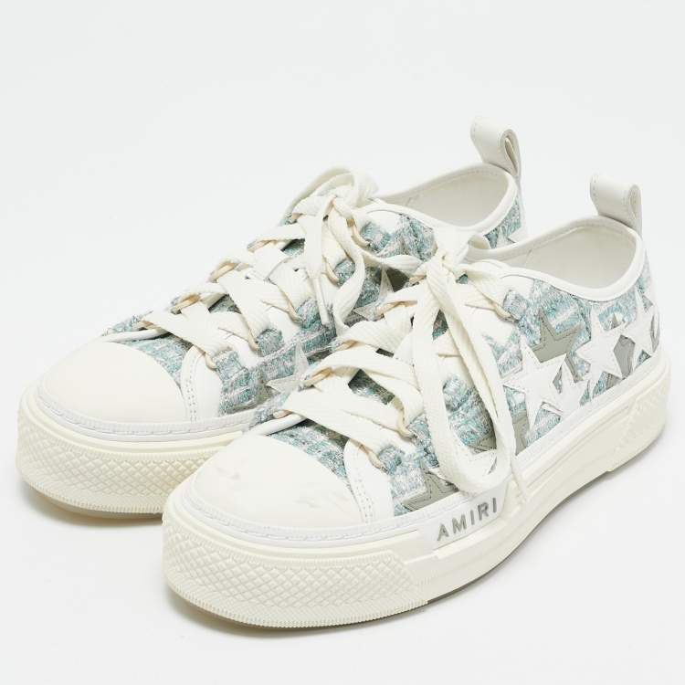 Pre Owned Amiri Multicolor Leather and Tweed Stars Court Low Top Sneakers Size 39