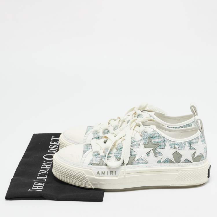 Pre Owned Amiri Multicolor Leather and Tweed Stars Court Low Top Sneakers Size 39