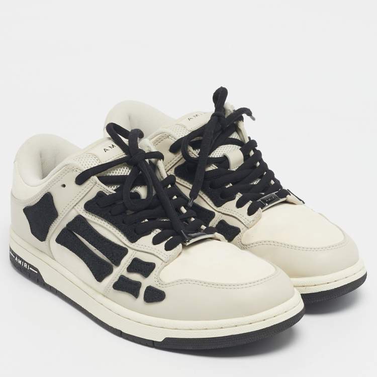 Pre Owned Amiri Beige/Black Leather and Suede Skel Low Top Sneakers Size 39