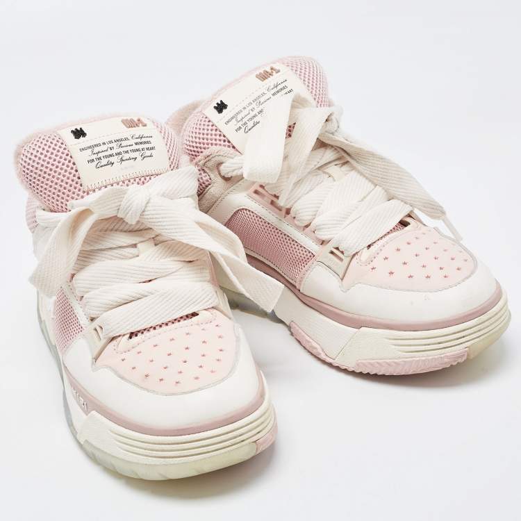 Pre Owned Amiri Pink/White Mesh and Leather MA-1 Sneakers Size 39