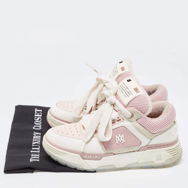 Pre Owned Amiri Pink/White Mesh and Leather MA-1 Sneakers Size 39