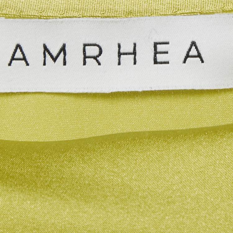 Pre Owned Amrhea Green Silk Satin Draped Mini Dress S