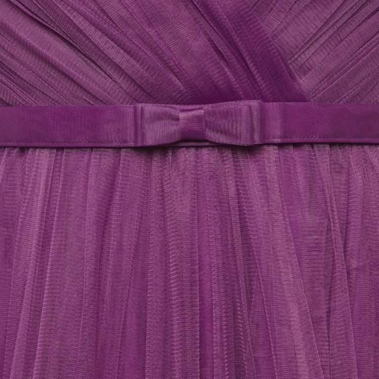 Pre Owned Ana Radu Purple Tulle Ruffled Gown XXL