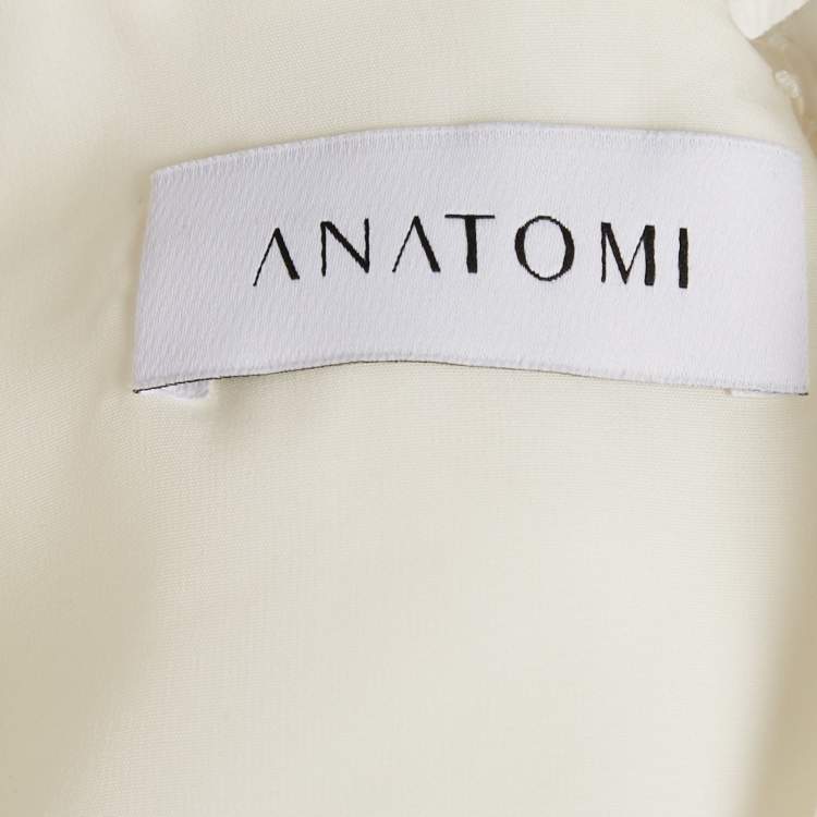 Pre Owned Anatomi White Crepe Embellished Long Top and Skirt Set S