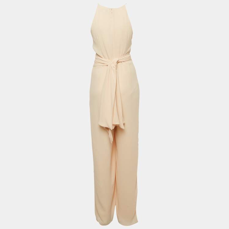 Pre Owned Andrea Iyamah Light Orange/Peach Chiffon Cut-Out Tie-Up Detail Jumpsuit S