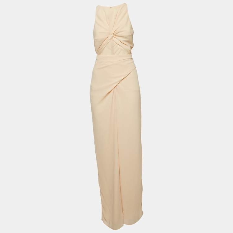 Pre Owned Andrea Iyamah Light Orange/Peach Chiffon Cut-Out Tie-Up Detail Jumpsuit S