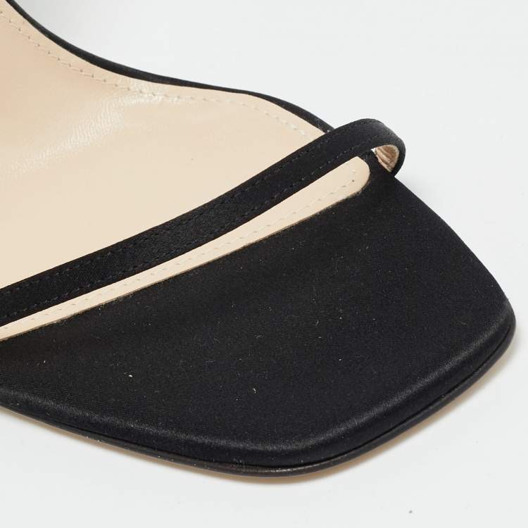 Pre Owned Andrea Wazen Rouches Size 39 Black Satin Ankle Strap Sandals