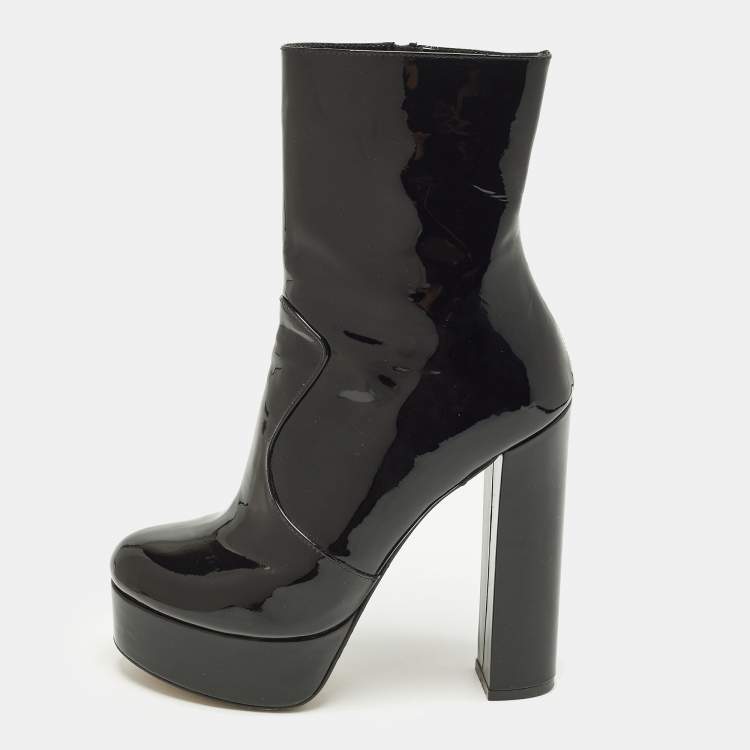Pre Owned Andrea Wazen Size 40 Black Patent Leather Ankle Length Boots