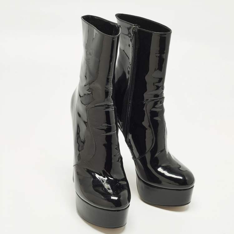 Pre Owned Andrea Wazen Size 40 Black Patent Leather Ankle Length Boots