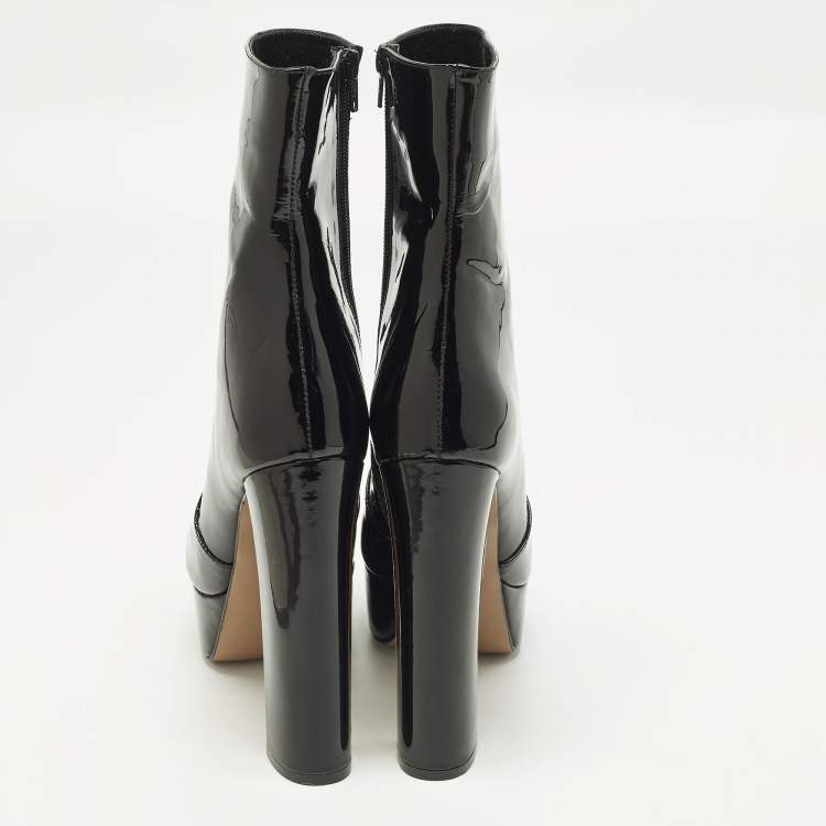 Pre Owned Andrea Wazen Size 40 Black Patent Leather Ankle Length Boots