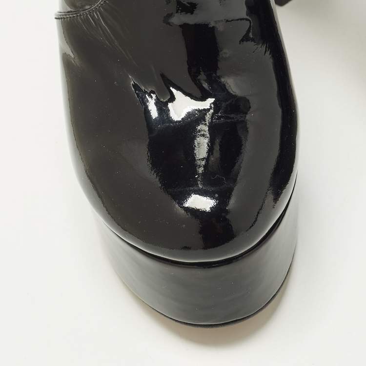 Pre Owned Andrea Wazen Size 40 Black Patent Leather Ankle Length Boots