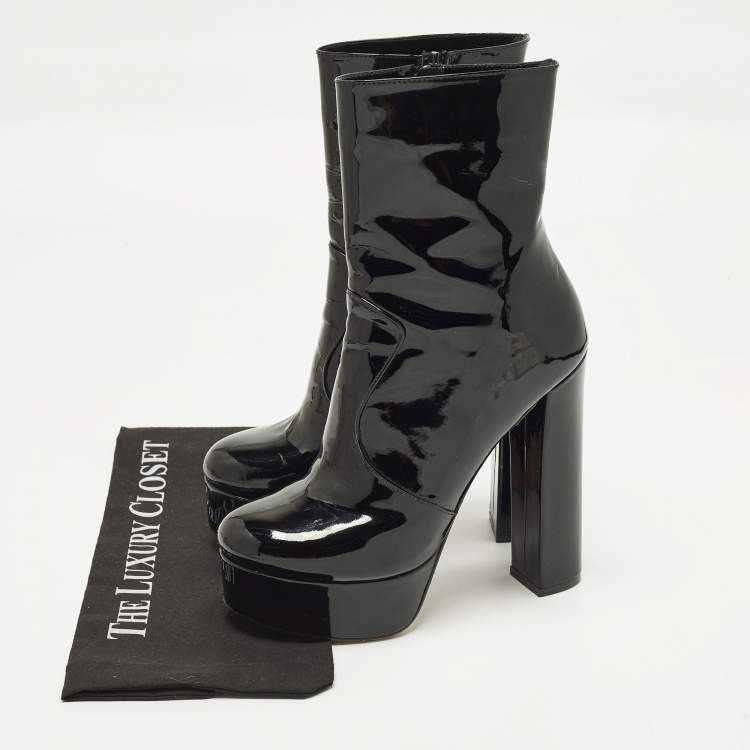 Pre Owned Andrea Wazen Size 40 Black Patent Leather Ankle Length Boots