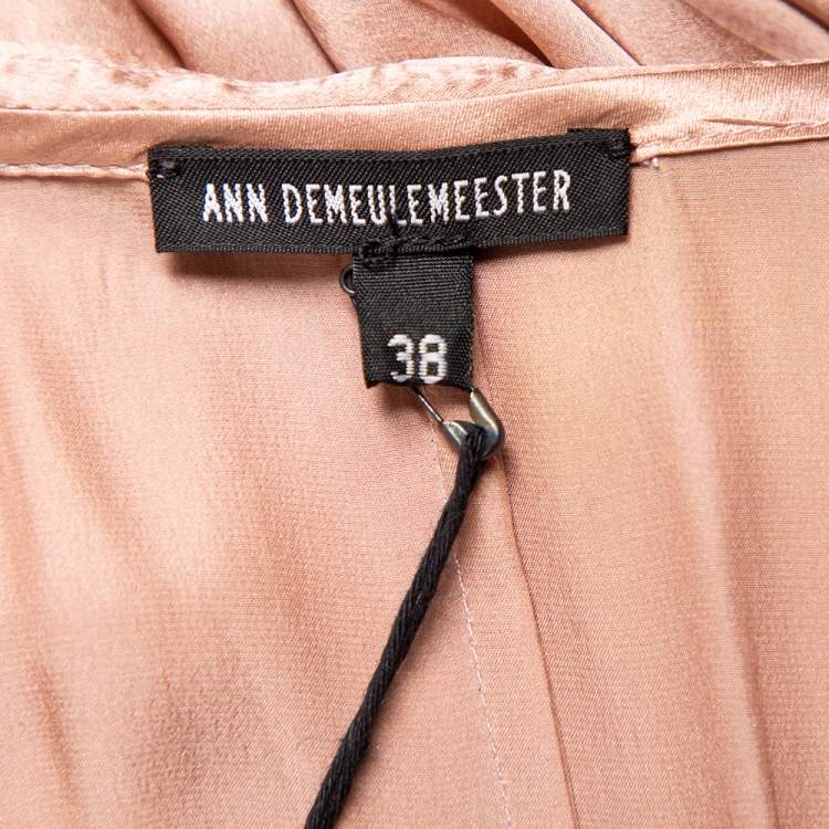 Pre Owned Ann Demeulemeester Pink Silk Satin Button Front Tiered Oversized Maxi Dress M