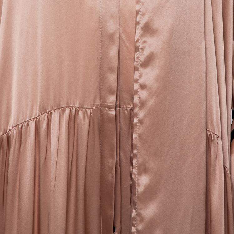Pre Owned Ann Demeulemeester Pink Silk Satin Button Front Tiered Oversized Maxi Dress M