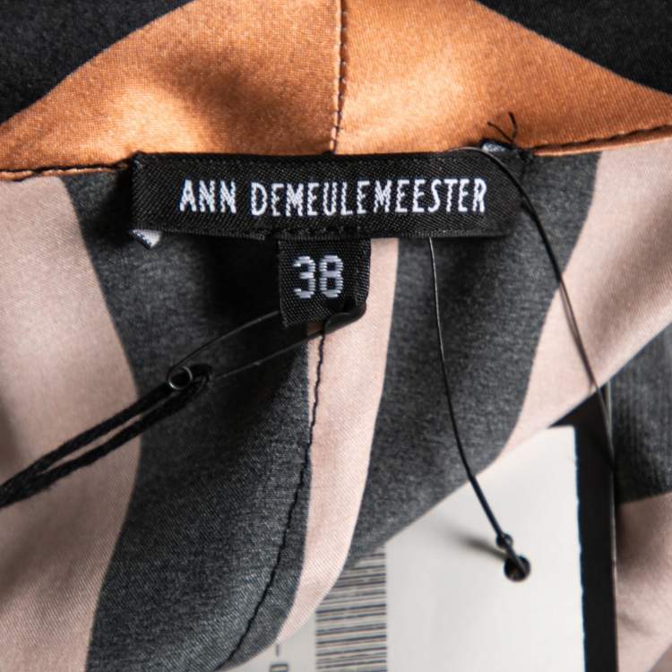 Pre Owned Ann Demeulemeester Peach & Black Silk Belted Wrap Blouse M