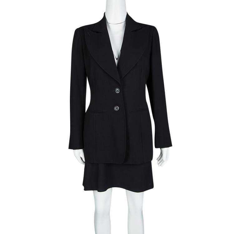 Pre Owned Ann Demeulemeester Black Textured Wool Blazer and Skirt Set M