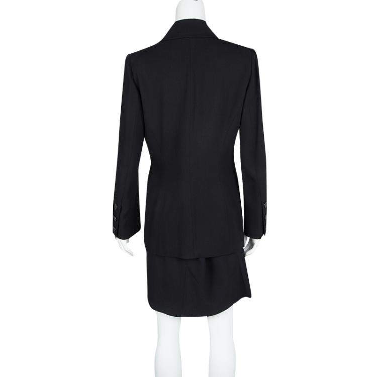 Pre Owned Ann Demeulemeester Black Textured Wool Blazer and Skirt Set M