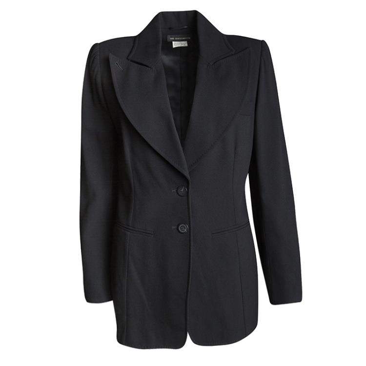 Pre Owned Ann Demeulemeester Black Textured Wool Blazer and Skirt Set M