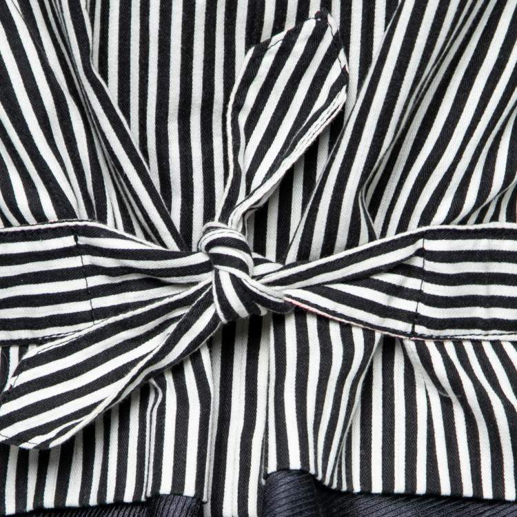 Pre Owned Ann Demeulemeester Navy Blue and White Striped Cotton Blend Waistcoat L