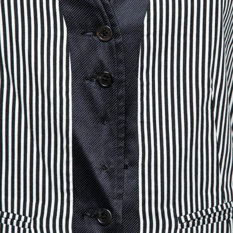 Pre Owned Ann Demeulemeester Navy Blue and White Striped Cotton Blend Waistcoat L