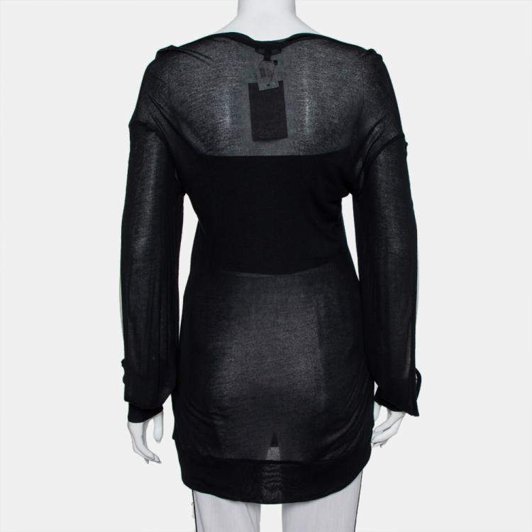 Pre Owned Ann Demeulemeester Black Modal Cutout Sleeve Detail T-Shirt M