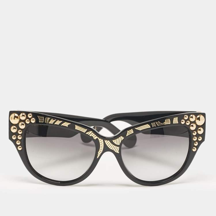Pre Owned Anna-Karin Karlsson Black Gradient Mademoiselle dOr Studded Cat Eye Sunglasses