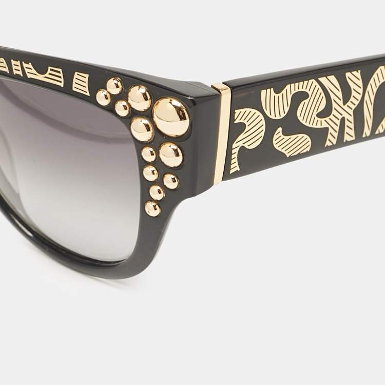 Pre Owned Anna-Karin Karlsson Black Gradient Mademoiselle dOr Studded Cat Eye Sunglasses