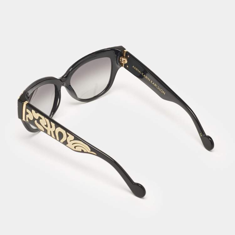 Pre Owned Anna-Karin Karlsson Black Gradient Mademoiselle dOr Studded Cat Eye Sunglasses
