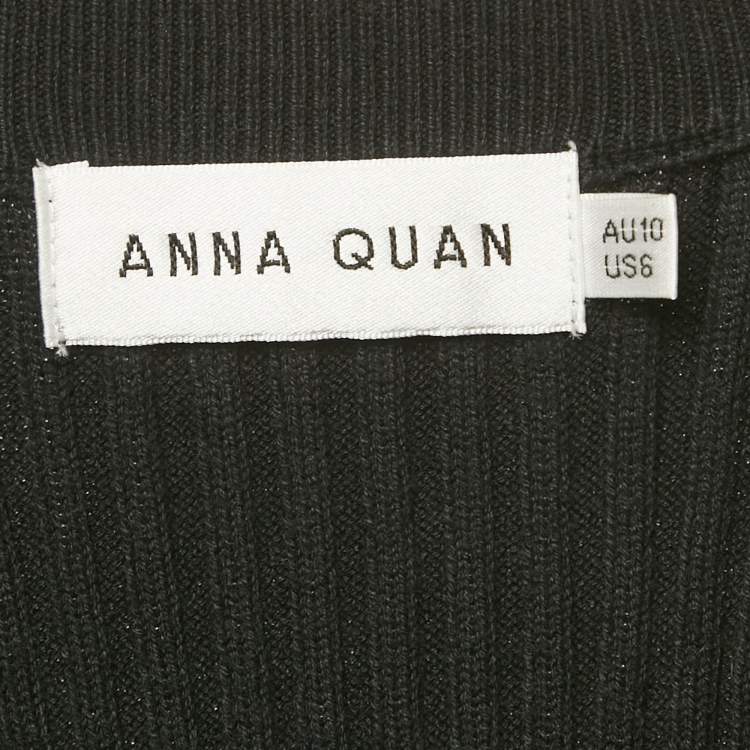 Pre Owned Anna Quan Black Rib Knit Buckle Detail Maxi Dress M