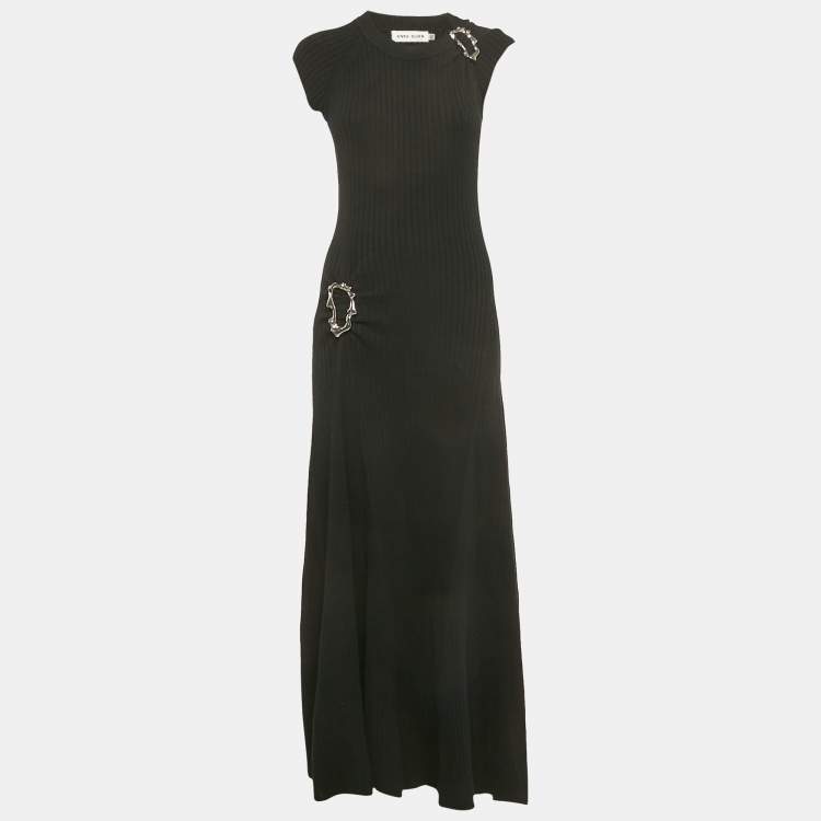 Pre Owned Anna Quan Black Rib Knit Buckle Detail Maxi Dress M