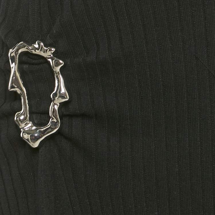 Pre Owned Anna Quan Black Rib Knit Buckle Detail Maxi Dress M