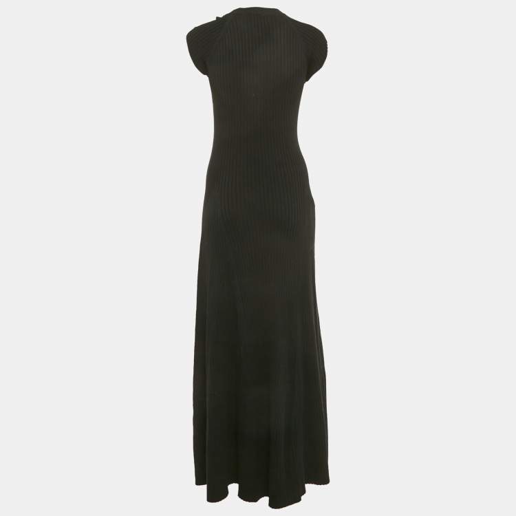 Pre Owned Anna Quan Black Rib Knit Buckle Detail Maxi Dress M