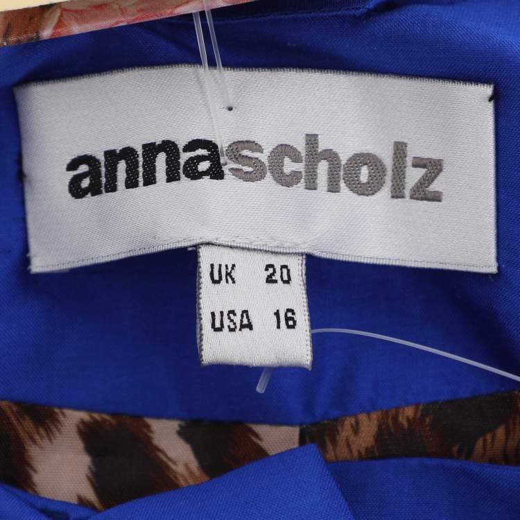 Pre Owned Anna Scholz Blue Dupion Silk Long Sleeve Blouse XL