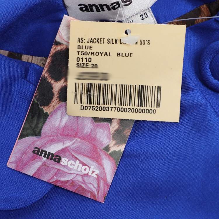 Pre Owned Anna Scholz Blue Dupion Silk Long Sleeve Blouse XL