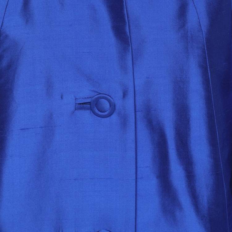 Pre Owned Anna Scholz Blue Dupion Silk Long Sleeve Blouse XL