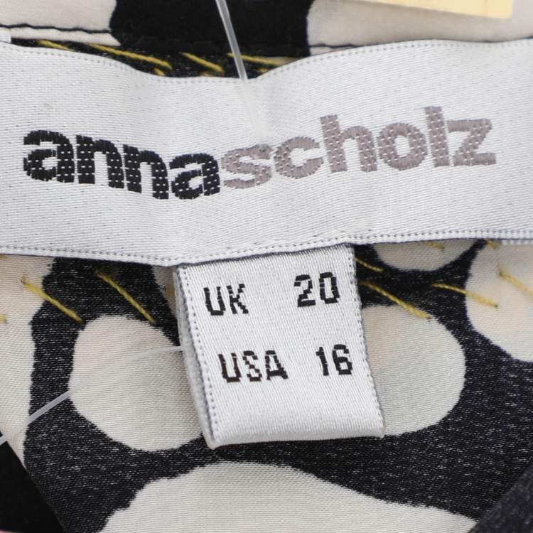 Pre Owned Anna Scholz Black/White Printed Satin Silk Sequin Kaftan XL