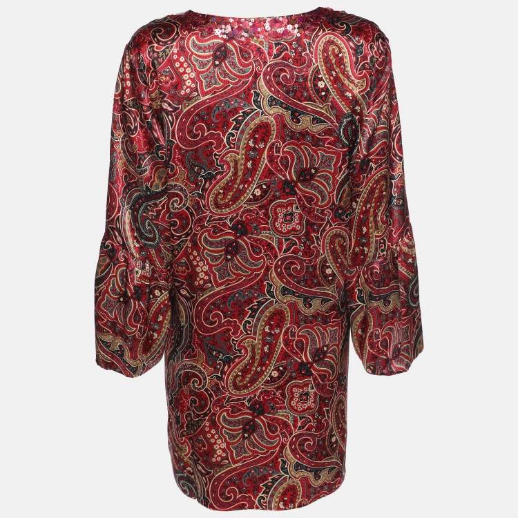 مملوكة مسبقًا Anna Scholz Red Printed Satin Sequin Embellished Tunic XL