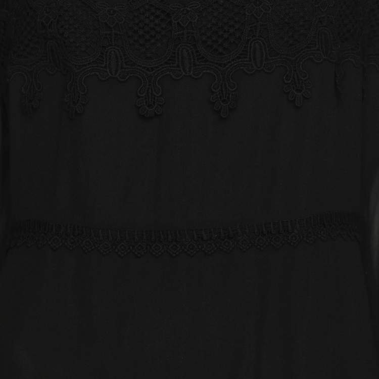 Pre Owned Anna Scholz Black Lace Georgette Long Sleeve Tops XXL