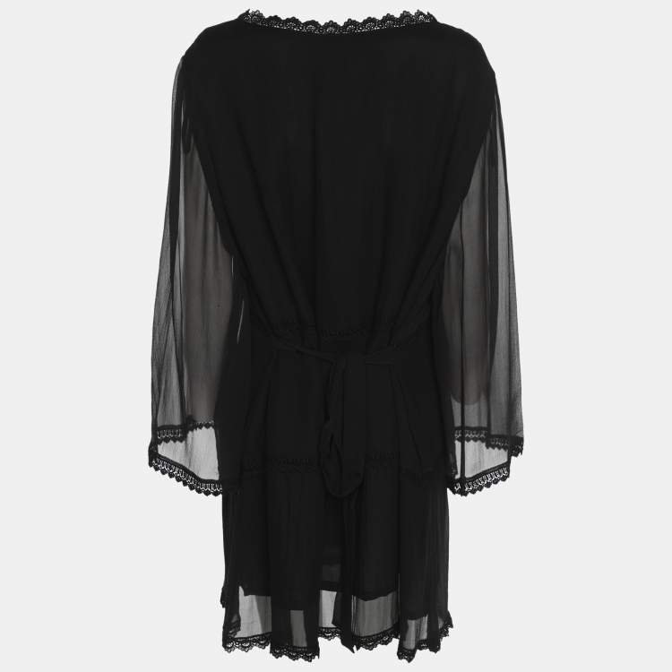 Pre Owned Anna Scholz Black Lace Georgette Long Sleeve Tops XXL