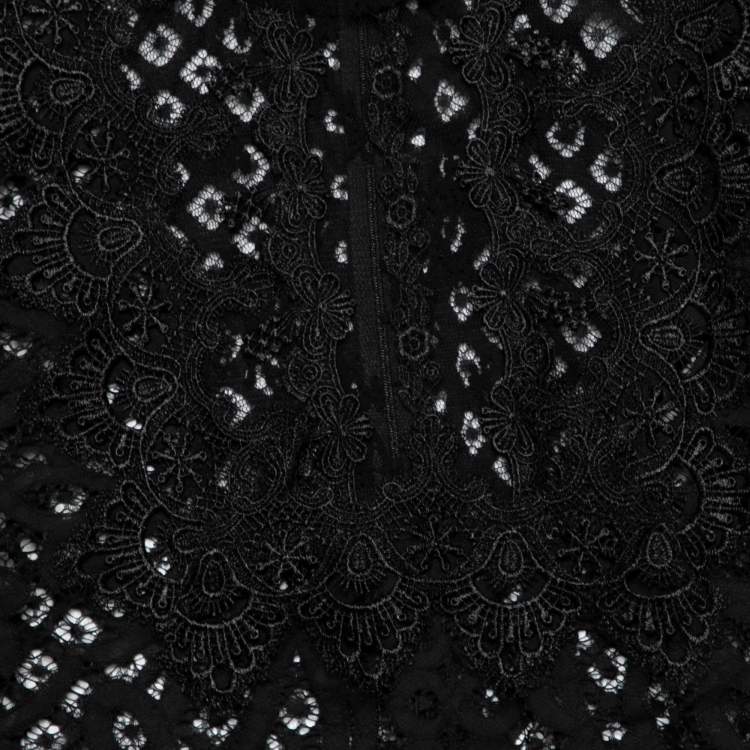 Pre Owned Anna Sui Black Lace Ruffle Trimmed Long Sleeve Blouse M