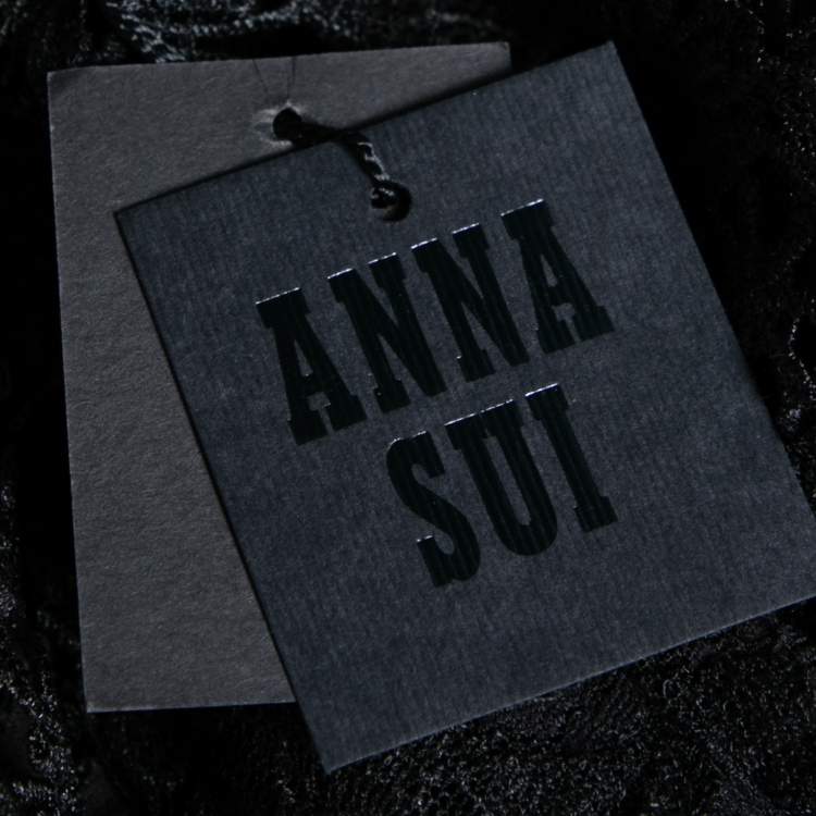 Pre Owned Anna Sui Black Lace Ruffle Trimmed Long Sleeve Blouse M