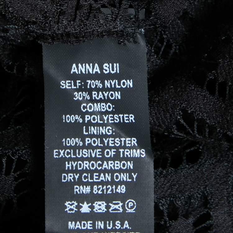 Pre Owned Anna Sui Black Lace Ruffle Trimmed Long Sleeve Blouse M