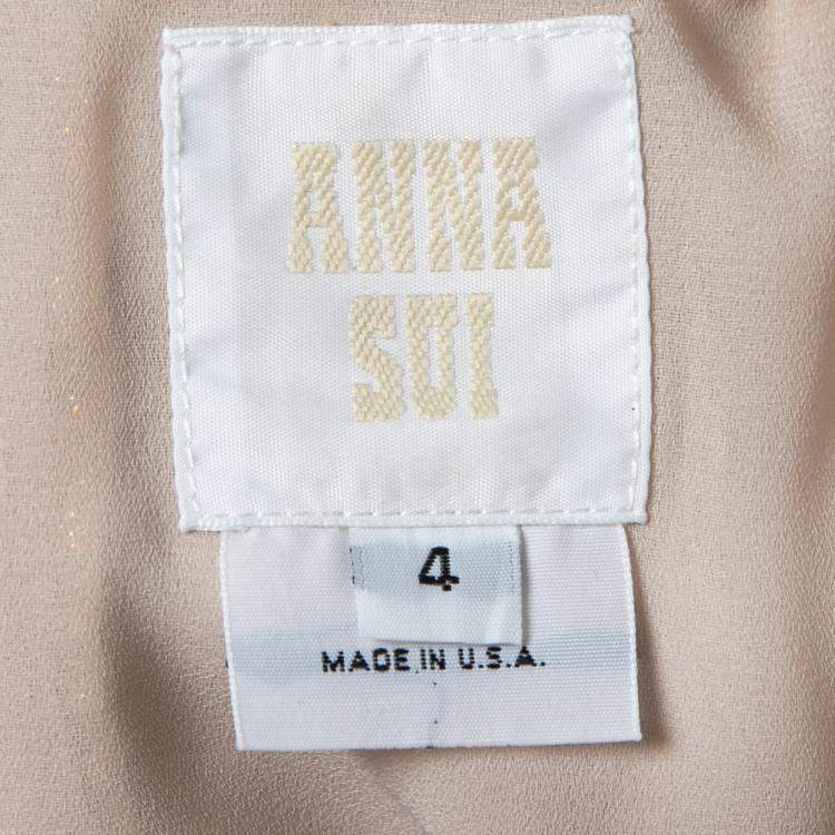 مملوكة مسبقًا Anna Sui Cream Crochet Cotton Lace Overlay Embellished Sleeveless Shift Dress S