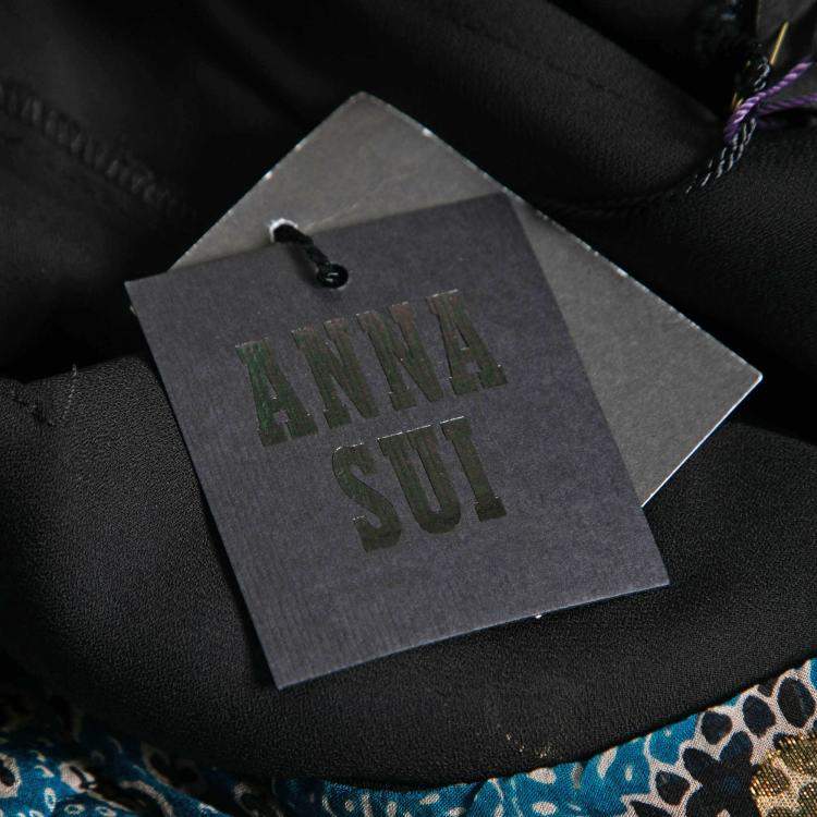 Pre Owned Anna Sui Teal Blue Paisley Print Chiffon Lurex Insert Strappy Dress M