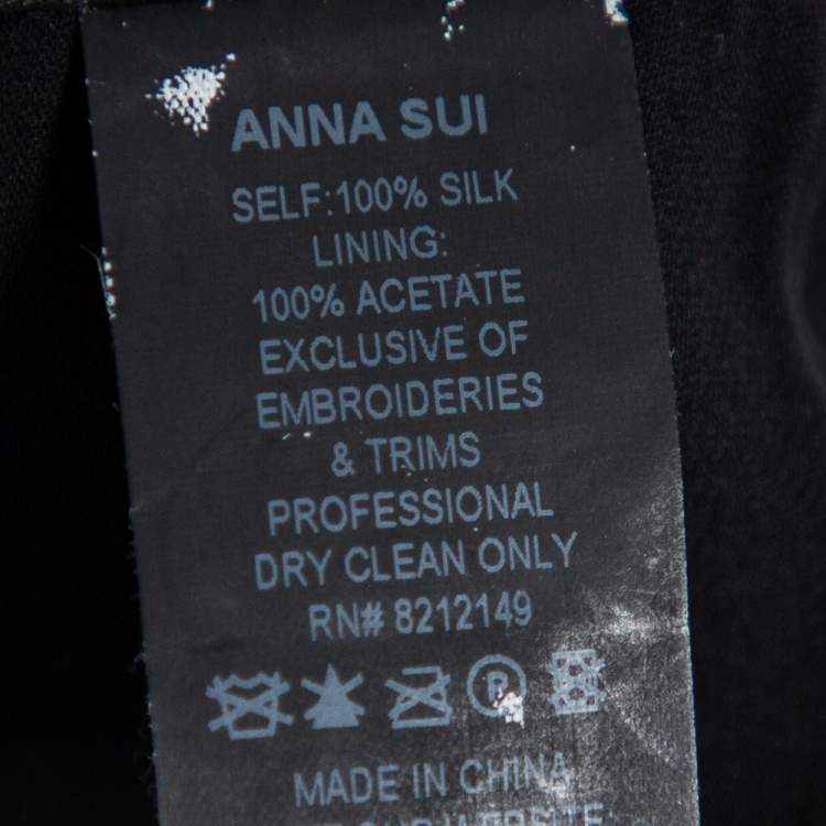 Pre Owned Anna Sui Black Sequin Embellished Silk Pleated Detail Belted Top S
