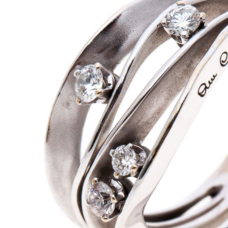 Pre Owned Annamaria Cammilli Dune 4 Diamonds 18k White Gold Ring Size 54